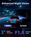 Crystal Clear 4K Car Dash Cam With WiFi Bluetooth GPS Night Vision HDR Loop Recording App Control 3 Inch IPS Screen Up To 512GB MicroSD Card Support Free 32GB Card Included night vision comparison image