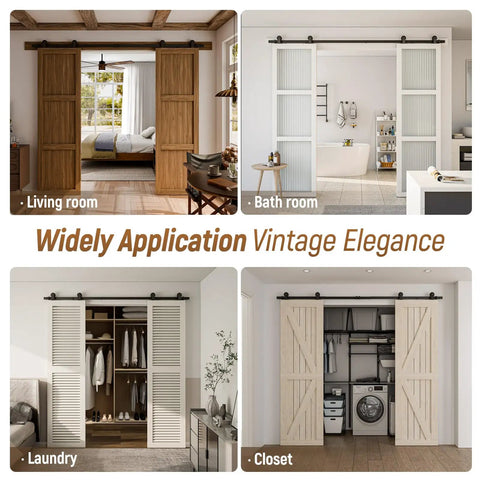 9 Ft Sliding Barn Door Hardware Kit Built To Last With Heavy Duty Steel Rollers And Flat Tracks For 27 Inch Double Doors in home settings