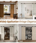Heavy Duty Sliding Barn Door Hardware Kit With Black T Shaped Tracks For 33 Inch Wide Double Doors in home settings