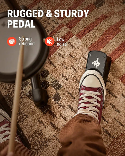 Foot pressing pedal of DED-80 Electronic Drum Set With 4 Quiet Mesh Pads, 180 Plus Sounds, showing sturdy dual pedal design.