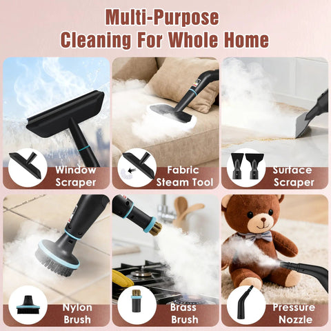 Multi-purpose cleaning tools for Badass Steam Cleaner Rapid 15 Second Heat Up With 4 Bar Pressure And 6 Adjustments 42 Oz Big Tank.