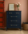 5 Pack Acrylic Cabinet Pulls With Brass Base Crystal Clear Glass Handles In Gold Finish on blue dresser in modern room