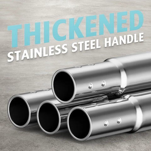 Heavy Duty Floor Scrubber With Long Ergonomic Handle And Stainless Steel Wire Bristles For Outdoor Cleaning On Concrete Patios Decks Garages And Gardens Waterproof Rust Resistant Built To Last - close-up view of thickened stainless steel handle