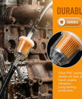 Heavy Duty Inline Fuel Filter For One Quarter Inch And Five Sixteenth Inch Fuel Lines Fits Riding Mowers And Lawn Tractors Keeping Carburetors Clean Compatible With John Deere And Kohler Models Like X300 Z335E LA115 D130 AM116304 Replacement. Image showing clear PVC casing and filtration element.