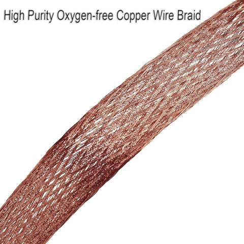 Close-up of high purity oxygen-free copper wire braid, part of the Universal Ground Straps Kit For Cars And Trucks 10 And 12 Inch Braided Copper