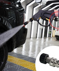 Installed LIULO TOOL pressure washer quick-connect kit, stainless steel, M22 male to 3/8 in. quick connect, 4-pack