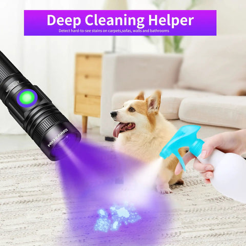 Rechargeable USB 395nm UV Black Light Flashlight Mini Ultraviolet LED Torch For Resin Curing And Pet Urine Detection in use