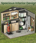 8x6 Ft Full Size Outdoor Metal Storage Shed With Floor For Backyard Tools Bikes And Gear All Weather Shelter interior view