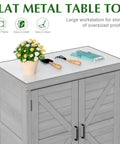 Outdoor Storage Cabinet And Potting Bench With Metal Top For Garden Workstation, Cedar Wood Patio Furniture in Classic Grey