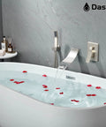 Wall Mounted Tub Filler Faucet With Hand Shower in Brushed Nickel, waterfall bathtub faucet, modern bathroom spa tap in use