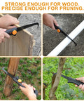 Heavy Duty Three Piece Garden Tool Set With Lopper, Hedge Shears And Pruning Saw For Tree Branches, Hedges, Backyard And Fruit Trees, Carbon Steel Blades For Durable, Sharp Cuts Pro Grade in use on wood, pipe, and plants