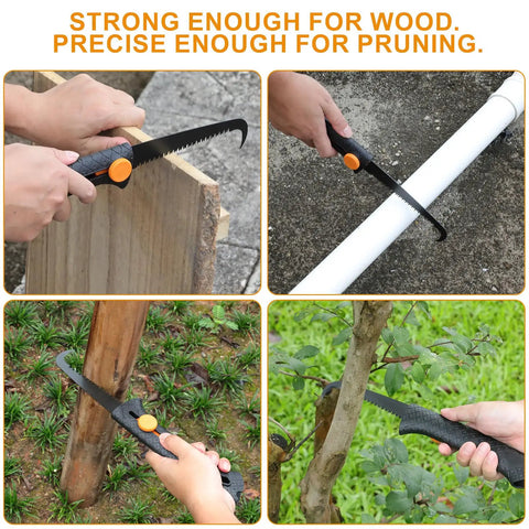 Heavy Duty Three Piece Garden Tool Set With Lopper, Hedge Shears And Pruning Saw For Tree Branches, Hedges, Backyard And Fruit Trees, Carbon Steel Blades For Durable, Sharp Cuts Pro Grade in use on wood, pipe, and plants