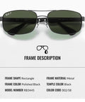 Rectangle Polarized Sunglasses For Men With G15 Green Lens And Modern Edge Frame Built To Handle Formal And Casual Looks
