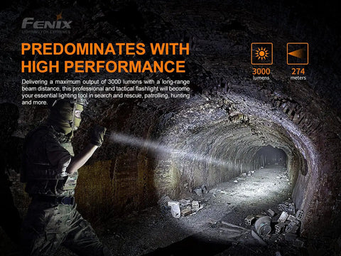 Person using Beefy 3000 Lumen Tactical Flashlight With USB C Recharge Includes Two ARB L21 5000U Batteries in a dark tunnel