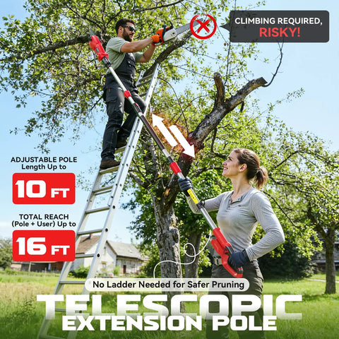 Pole Saw For Milwaukee 18V Cordless 8 Inch Tree Trimmer Cutter With 16 Feet Reach And 26 Feet Per Second Cutting Speed