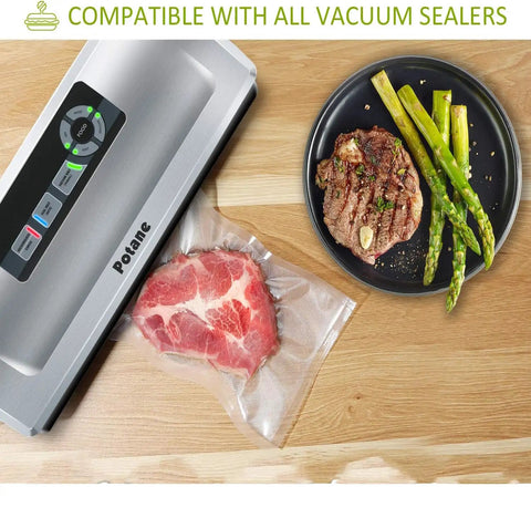 Heavy Duty Vacuum Sealer Bags Set Precut 150 Count in Gallon 11x16, Quart 8x12, Pint 6x10 sealing meat next to sealer