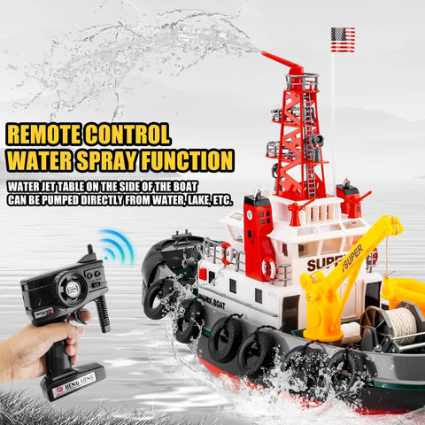 RC Fire Rescue Boat With 2 4GHz Remote Water Spray Function Dual Rechargeable Batteries Powerful Aquatic Rescue Ship displayed