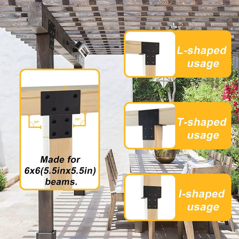 Heavy Duty 6x6 Post Brackets Kit 4 Pack For 5.5x5.5 Actual Wood Posts Beam Support Tie Bracket For Gazebo Pergola Deck Porch Steel Gap Free Rock Solid Connections