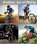 Cyclists using hydraulic disc brakes riding on road and mountain bikes, showcasing weather versatility and reliable braking
