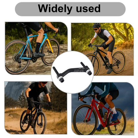 20mm MTB Disc Brake Adapter for 74mm Post Mount Frames, shown with cyclists on MTB and road bikes, versatile use.