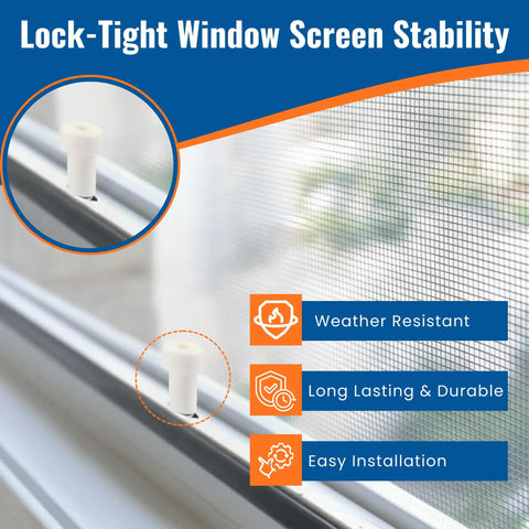 Top Drawer Window Screen Plunger Latches And Metal Pins Quick Swap For Worn Out Screens 5/32 X 1 1/2 Inch White Corrosion Resistant spring loader installed in window frame.