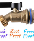 Brass Rain Barrel Spigot With Garden Hose Hookup, Solid Quarter Turn Ball Valve, Lead Free Compliant, Leak Proof, Rust Proof, Freeze Proof, Aluminum Handle, For Open Top Barrels And Rainwater Containers, side view