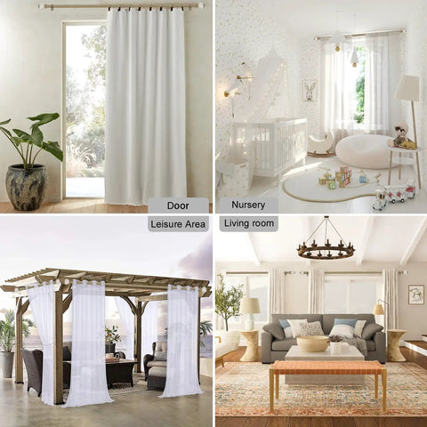 Heavy Duty Adjustable Curtain Rod Kit 16 To 144 Inch 1 Inch Diameter With Wood Grain Leaf Pattern Finials in room settings