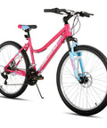 26 Inch Women's Mountain Bike With Step Through Frame Durable Carbon Steel Build 18 Speed Gearing Front Suspension Fork For Smooth Rides All Terrain MTB For Women And Men Bright Pink