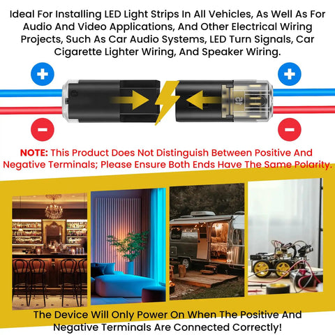 Heavy Duty 62 Piece Solderless Wire Tap Connector Kit Featuring Five Quick Snap Sizes showing connectors perfect for LED light strips.
