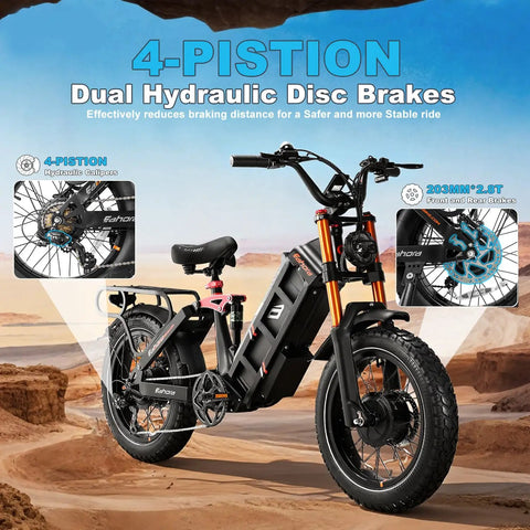 Ripping Through Dirt On This Badass 5400W Dual Motor Electric Fat Tire Bike For Adults Featuring A Massive 60V 70Ah Battery and 4-piston hydraulic disc brakes.