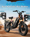 Badass Dual Motor Electric Bike For Adults Smooth 43Mph Off Road Cruiser showing 4-piston hydraulic disc brakes and fat tires.