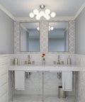 Bathroom with Nine Light Polished Chrome Semi Flush Mount Ceiling Light With Opal Glass Orbs Sleek Modern Mid Century Vibe Damp Location ETL Listed