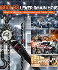 Manual Lever Chain Hoist One And A Half Ton 3300 Pounds Ten Foot Lift G80 Galvanized Carbon Steel in warehouse setting