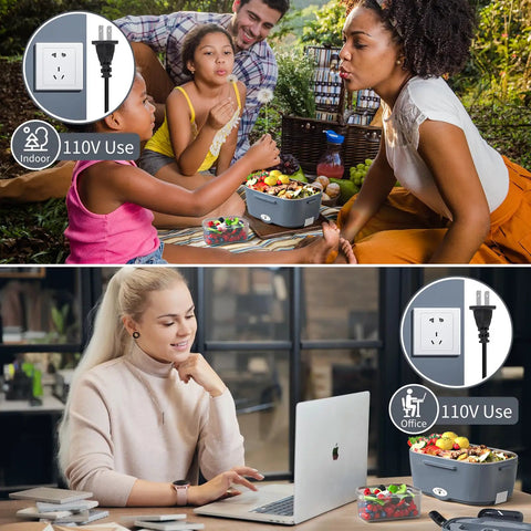 Outdoor and office use of Electric Lunch Box For Adults, Fast 80W Heats Up Meals, 1.5L Portable Food Warmer, 110V Power, White
