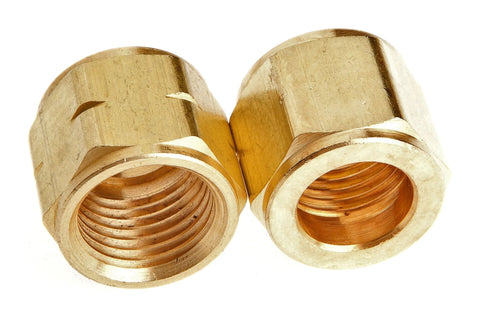 Two brass 1/4-inch hose repair fittings for oxygen/acetylene hoses.