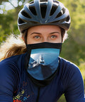 Cyclist wearing Cooling Neck Gaiter for Men and Women with Yacht Sailboat Print Sun Protection Polyester Face Mask