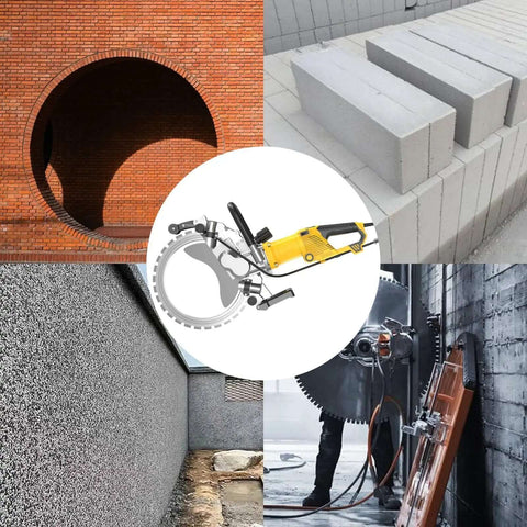 Professional Grade 8000W Brushless Concrete Wall Cutting Saw With 29Cm And 39Cm Blades cutting through concrete wall and blocks.