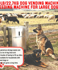 Built Tough Stainless Steel Dog Feeder For Large Breeds 50 Pound Automatic Kibble Dispenser with German Shepherd and Rottweiler.