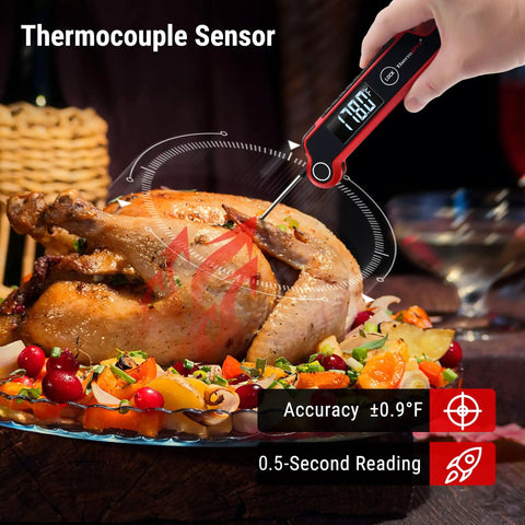 Instant Read Meat Thermometer Digital For Kitchen And Grill, Waterproof Food Thermometer measuring roast with LCD display
