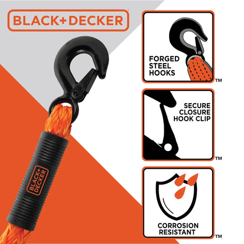 Heavy Duty 14 Foot Tow Rope With Easy Grip Handles And Steel G-Clip Hooks, 4500 Lb Break Strength, and features icons