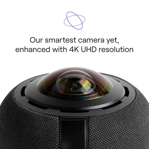 Boss Level 360 Degree 4K Smart Video Conference Camera With Crisp Surround Mic And Speaker Auto Focus Zoom Digital Noise Filtering top view showcasing the 4K UHD lens.
