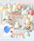 Top Notch Balloon Arch Kit With 10 Clear Spring Clamps And Everything You Need Plus 100 Long Balloons, Tape Strip, And Adhesive Dots For Epic Party Decor Make Your Next Bash A Total Banger at birthday table