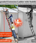 Heavy Duty Telescoping Ladder 16.5 Foot Aluminum Extension Climb Rig Featuring Snappy Lock Pins And Non Slip Treads for safe roof access.
