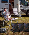 Person using 4 In 1 Solar Connector Kit With DC7909 DC5521 Anderson And XT60 Adapters for solar panels and power stations outdoors.