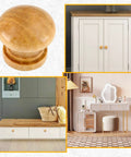 Eight Pcs Natural Wood Dresser Knobs Round Mushroom Cabinet Knobs on furniture, including drawers and cupboards, for makeovers.