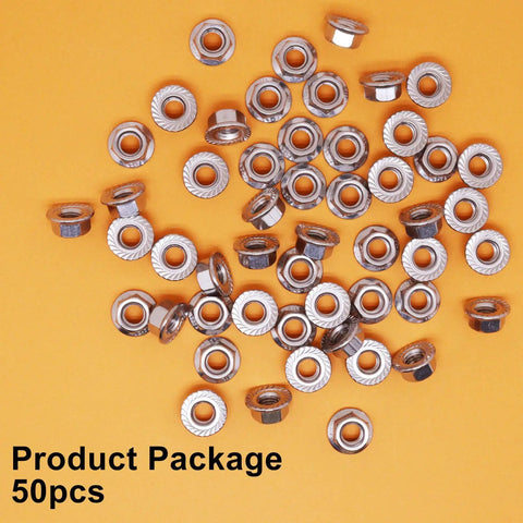 50 Pcs Hex Flange Nuts M10 X 1.25mm Stainless Steel 304 Serrated Flange Lock Nuts Bright Finish Deep Full Thread Heavy Duty for Auto Marine and DIY Projects, 50 pieces scattered