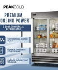 Double Door Commercial Refrigerator With 47 Cu Ft Capacity, 54 Inch Wide Stainless Steel Reach-In Upright Fridge, open view