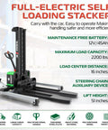 Heavy Duty Electric Walking Pallet Stacker Packs Rock Solid Two Thousand Two Hundred Pound Muscle For Smooth Operator Handling And Zero Hassle Material Moves To Keep Your Warehouse Running Smoothly. Full-electric self-loading stacker with 2200 lbs capacity.
