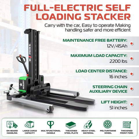 Heavy Duty Electric Walking Pallet Stacker Packs Rock Solid Two Thousand Two Hundred Pound Muscle For Smooth Operator Handling And Zero Hassle Material Moves To Keep Your Warehouse Running Smoothly. Full-electric self-loading stacker with 2200 lbs capacity.