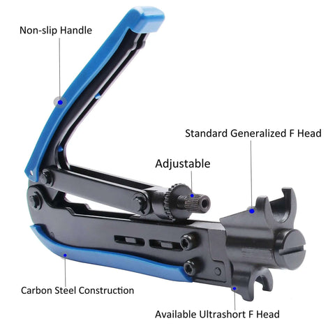 Coax Cable Crimping And Stripping Kit For RG6 RG59 RG11 Coaxial Cables with anti-slip handle and adjustable stripping blade